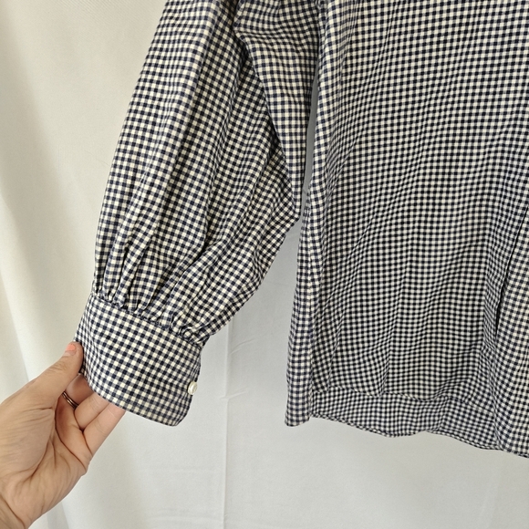 Ann Mashburn Mirabella Brushed Flannel Button Up Shirt In Navy/Ivory Gingham SM - Picture 10 of 14